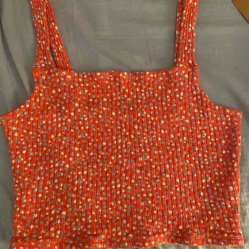 American Eagle Outfitters Red Floral Crop Top